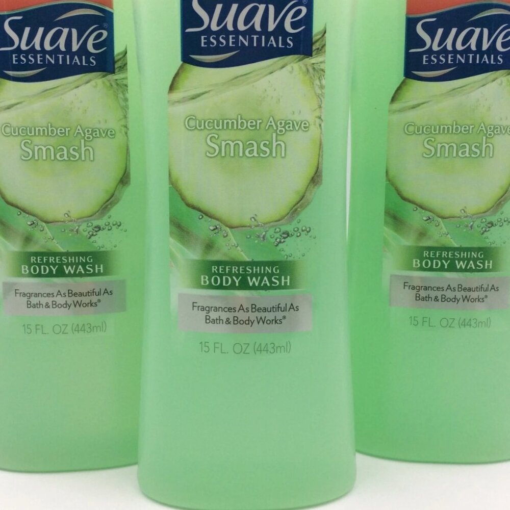 2 Suave Essentials Body Wash, Cucumber Agave Smash, 15 oz (3 bottles)